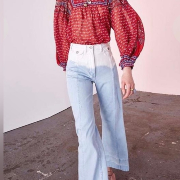 Ulla Johnson Martyna Ombré Wide Leg Cropped Jeans Women’s size 2 in White / Blue - Picture 1 of 10